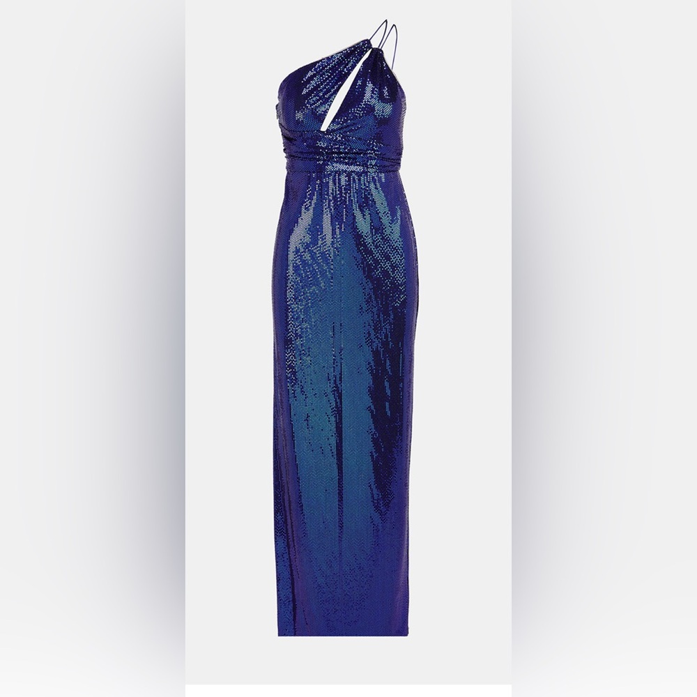 Aidan Mattox Blue Sequin One Shoulder Cutout Evening Gown Size 0 NWT GALA MOB